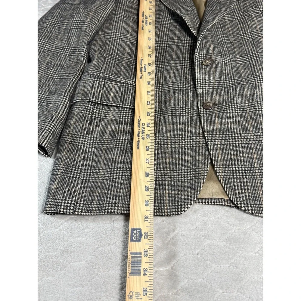 Jos A Bank Mens Glen Plaid Blazer 100% Camel Hair Grey Tan Sport Coat 44R 45R